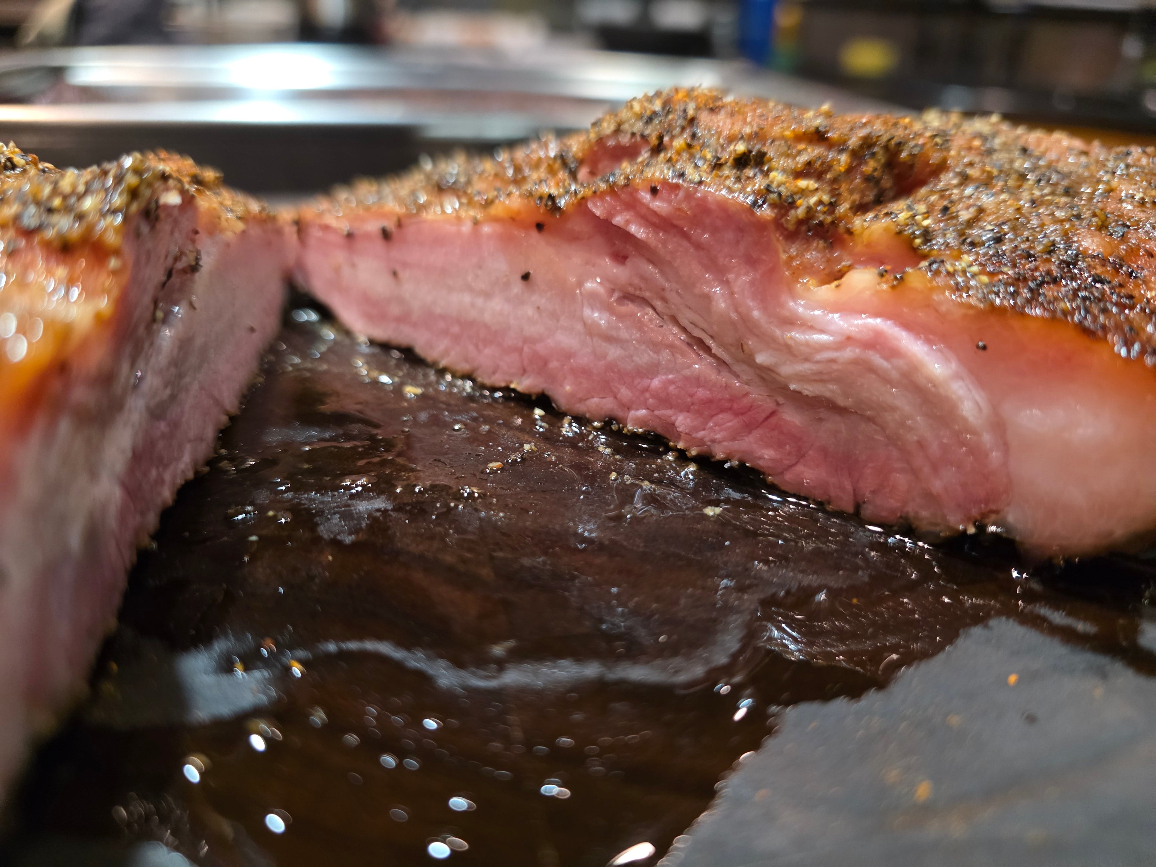 Smoked Porked Brisket, cut in half