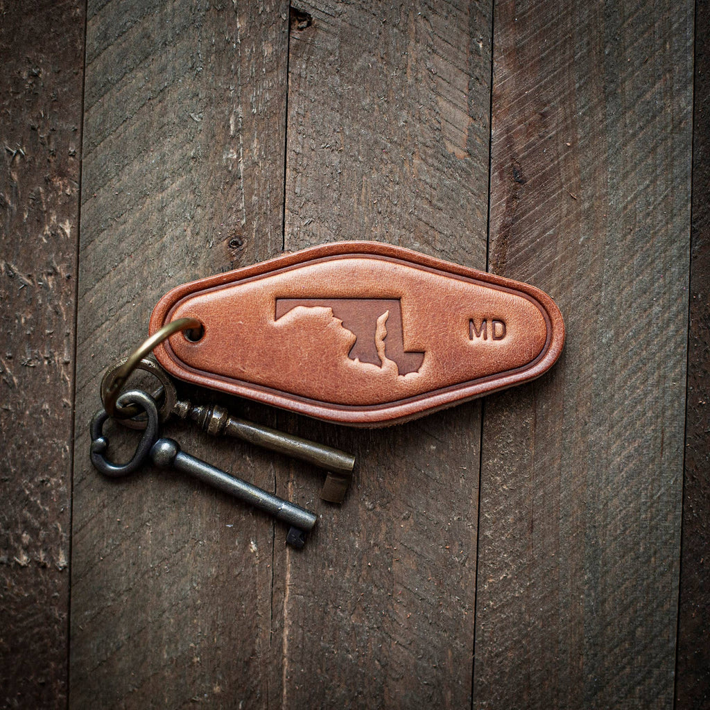 Maryland State Silhouette Leather Keychain Motel Style