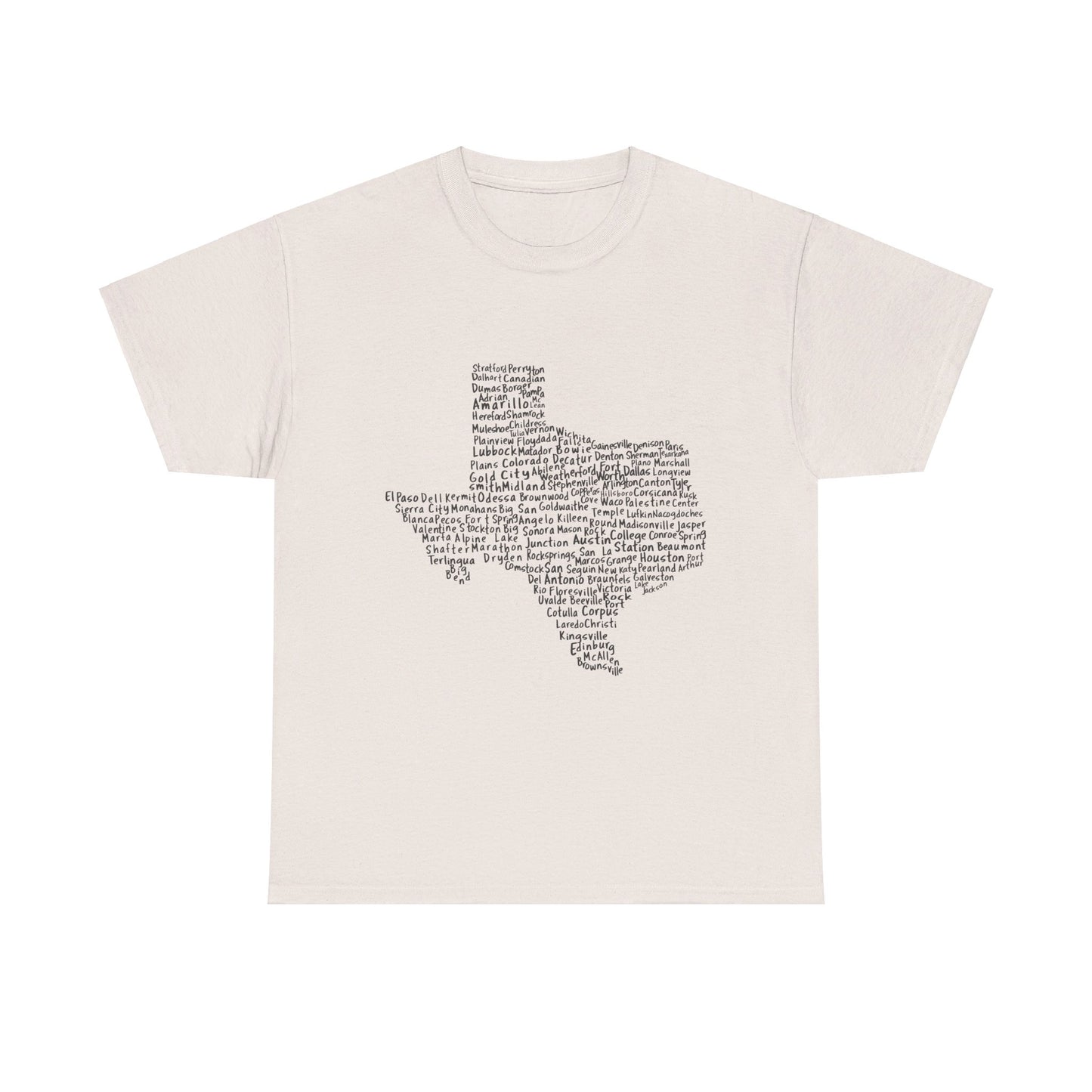 Handwritten Texas Cities T-Shirt