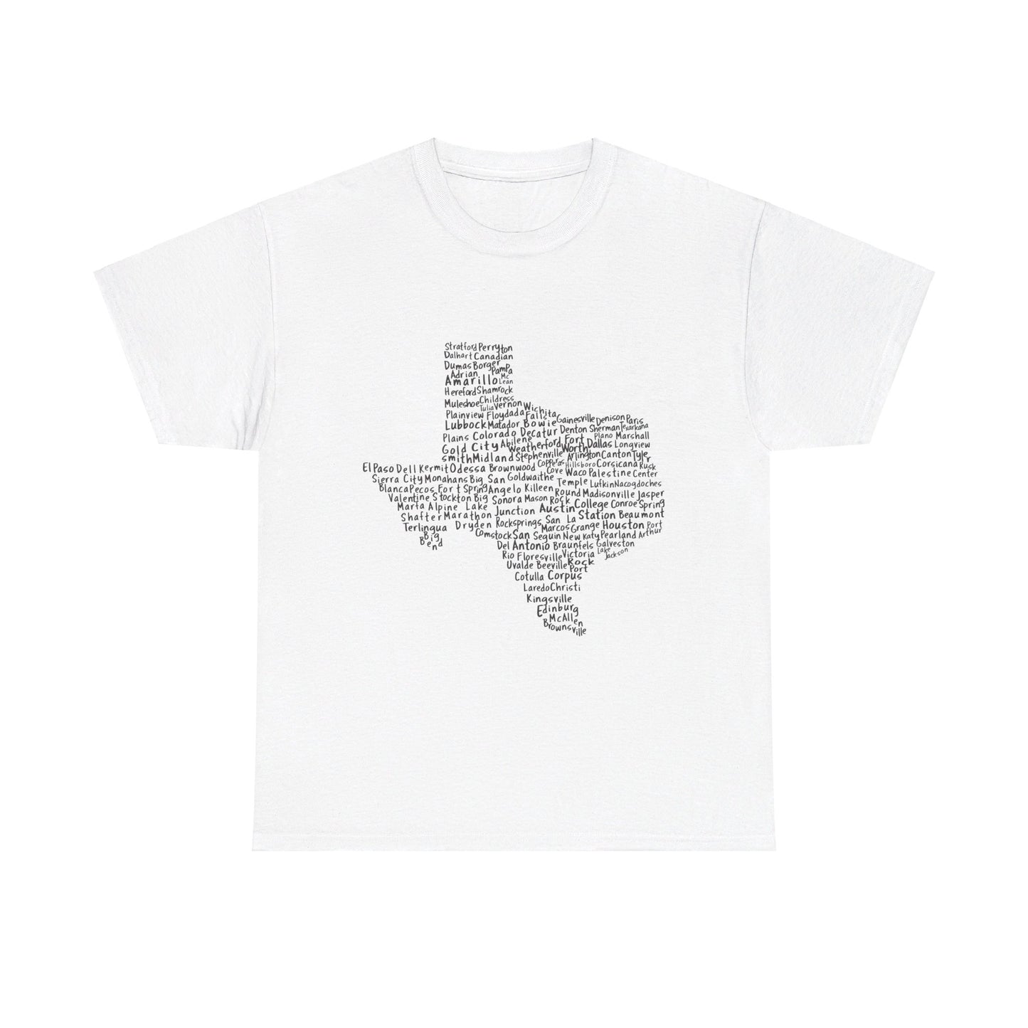 Handwritten Texas Cities T-Shirt