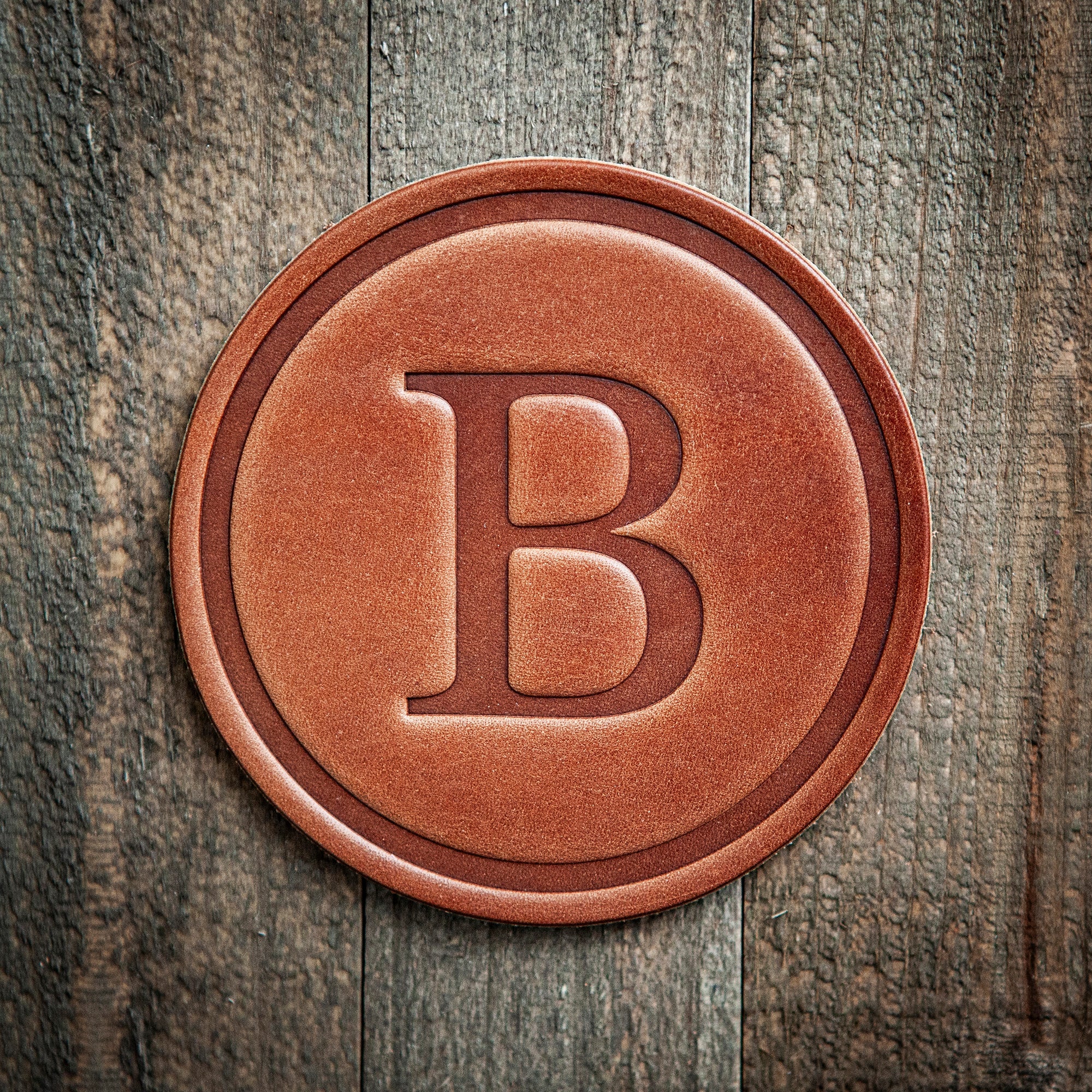 B Monogram Letter Leather Coaster