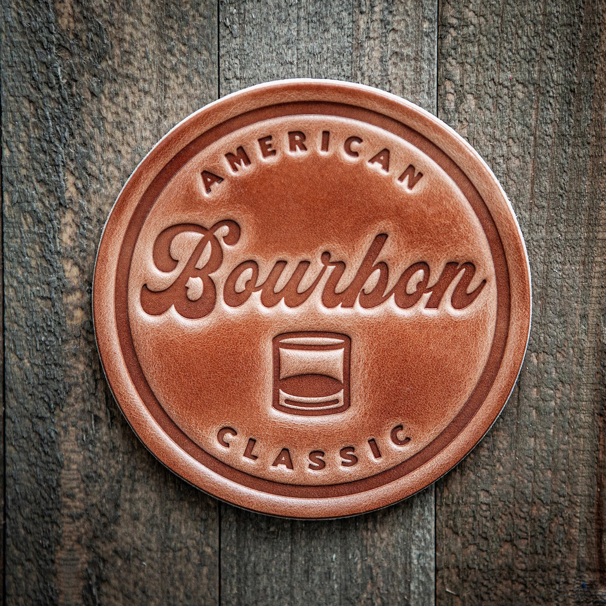 Bourbon Script American Classic Leather Coaster
