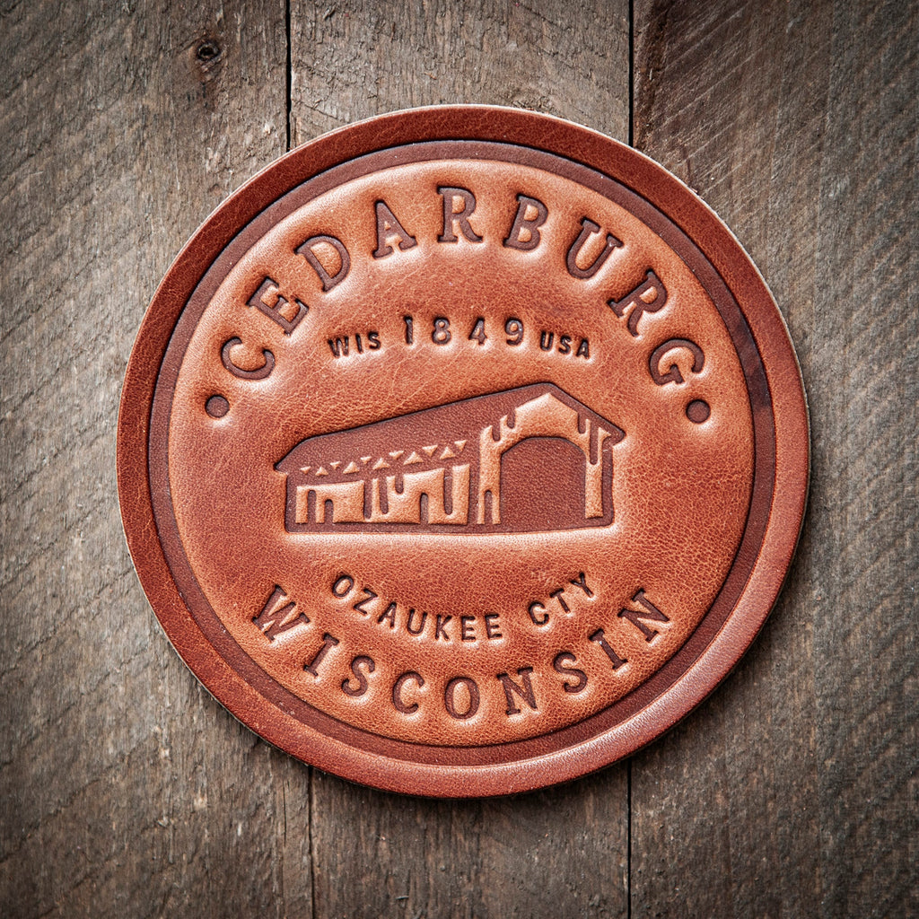 Cedarburg Wisconsin Leather Coaster