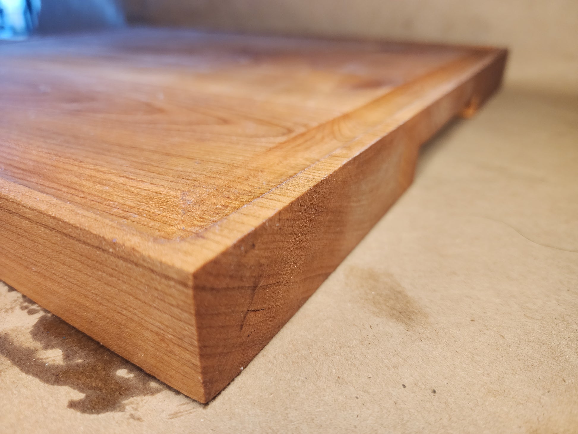 Cherry Wood Corner View of Cutting Board