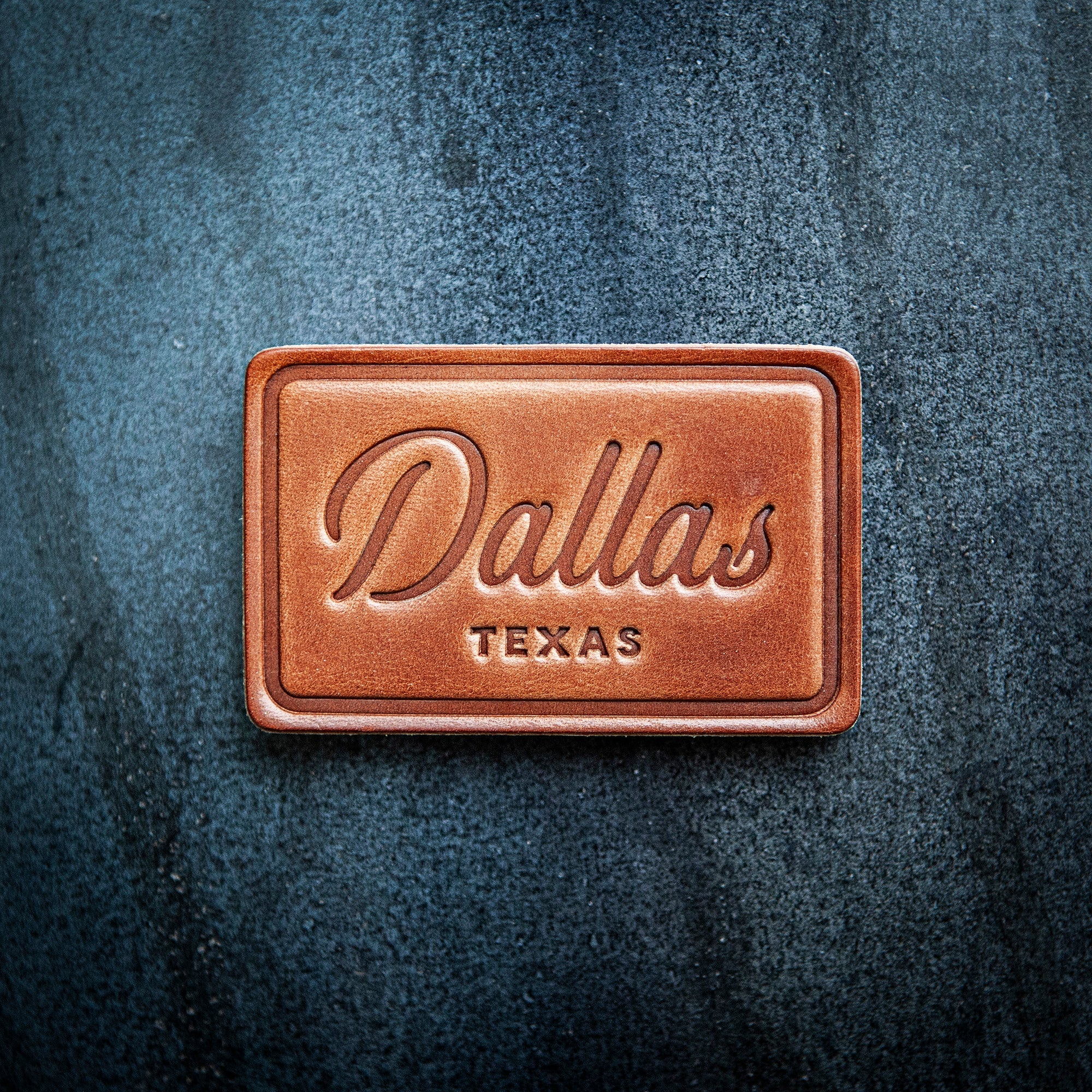 Dallas Texas Script Leather Magnet Block Style – Charcoal and BBQ