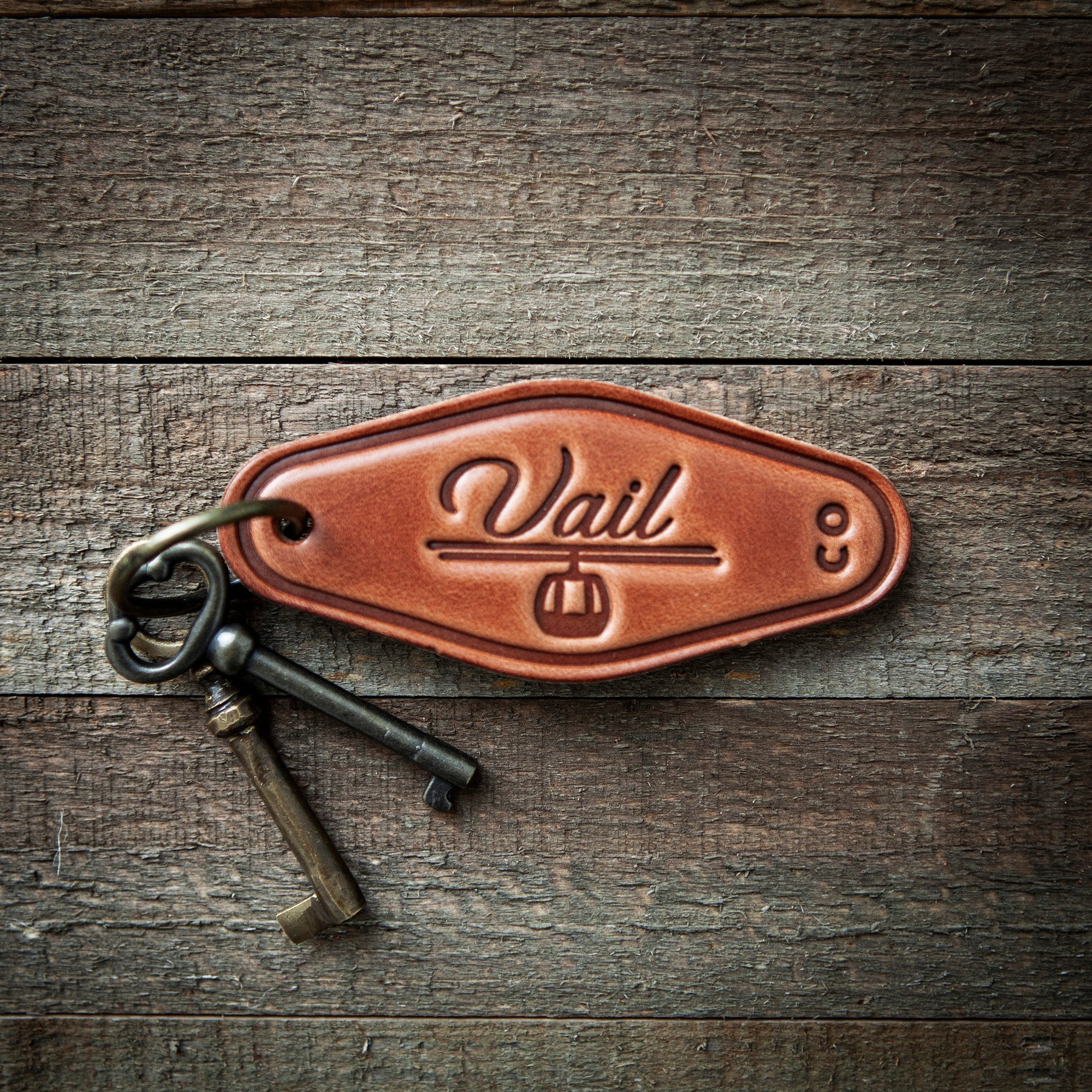 Vail Colorado Leather Keychain Motel Style