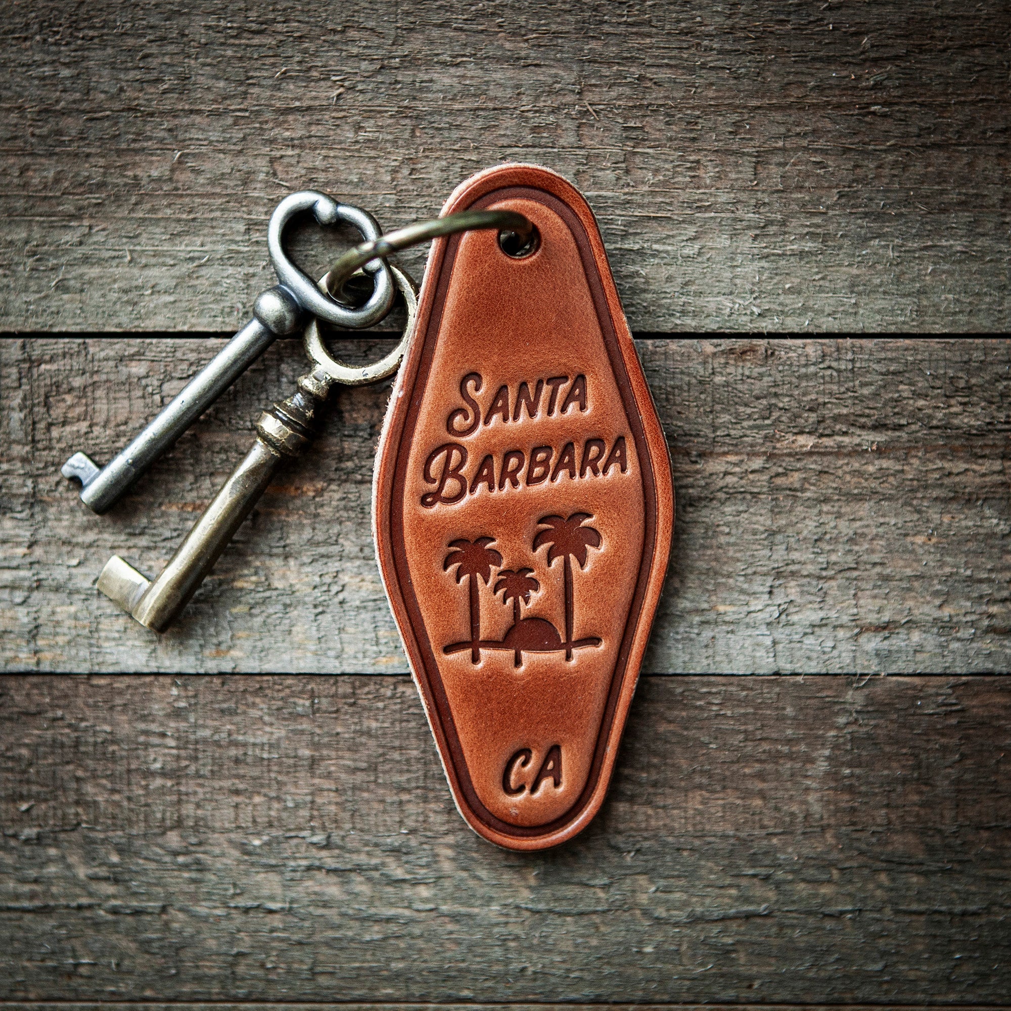 Santa Barbara California Leather Keychain Motel Style