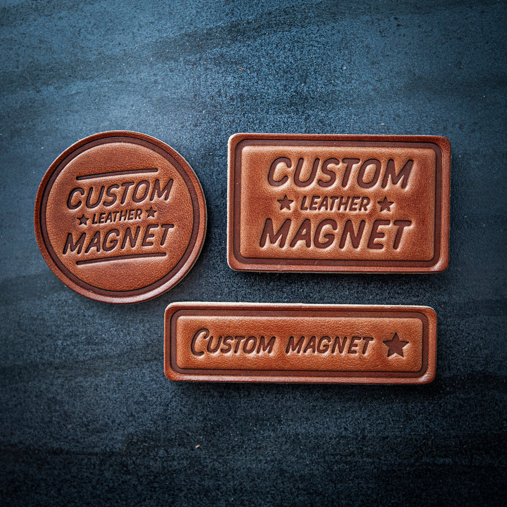Austin Texas Script Leather Magnet Block Style