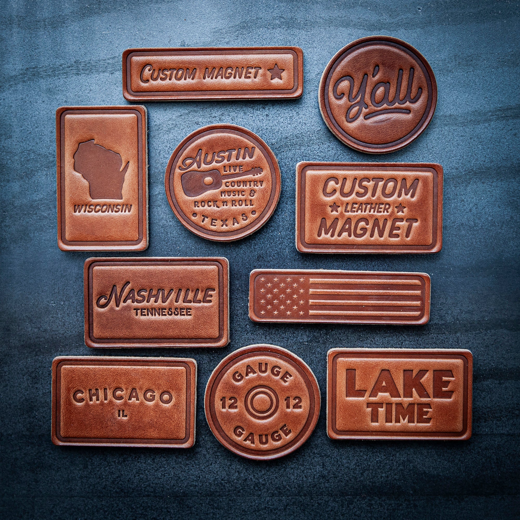 Wisconsin Silhouette Leather Magnet Block Style