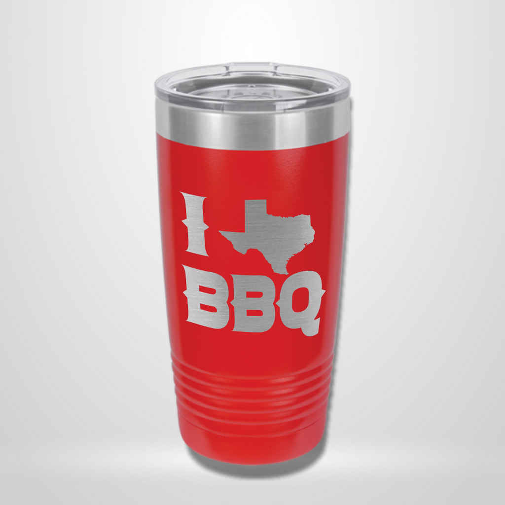 I Love Texas BBQ 20oz Insulated Tumbler - Stainless Steel Pitmaster Gift