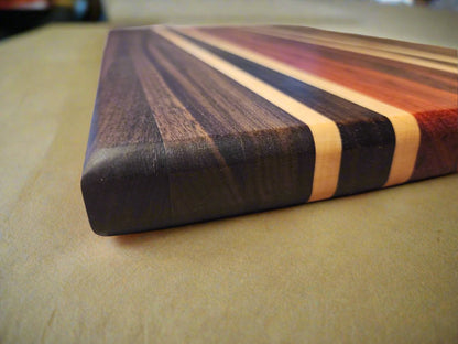 Padauk, walnut, maple and wenge cutting board