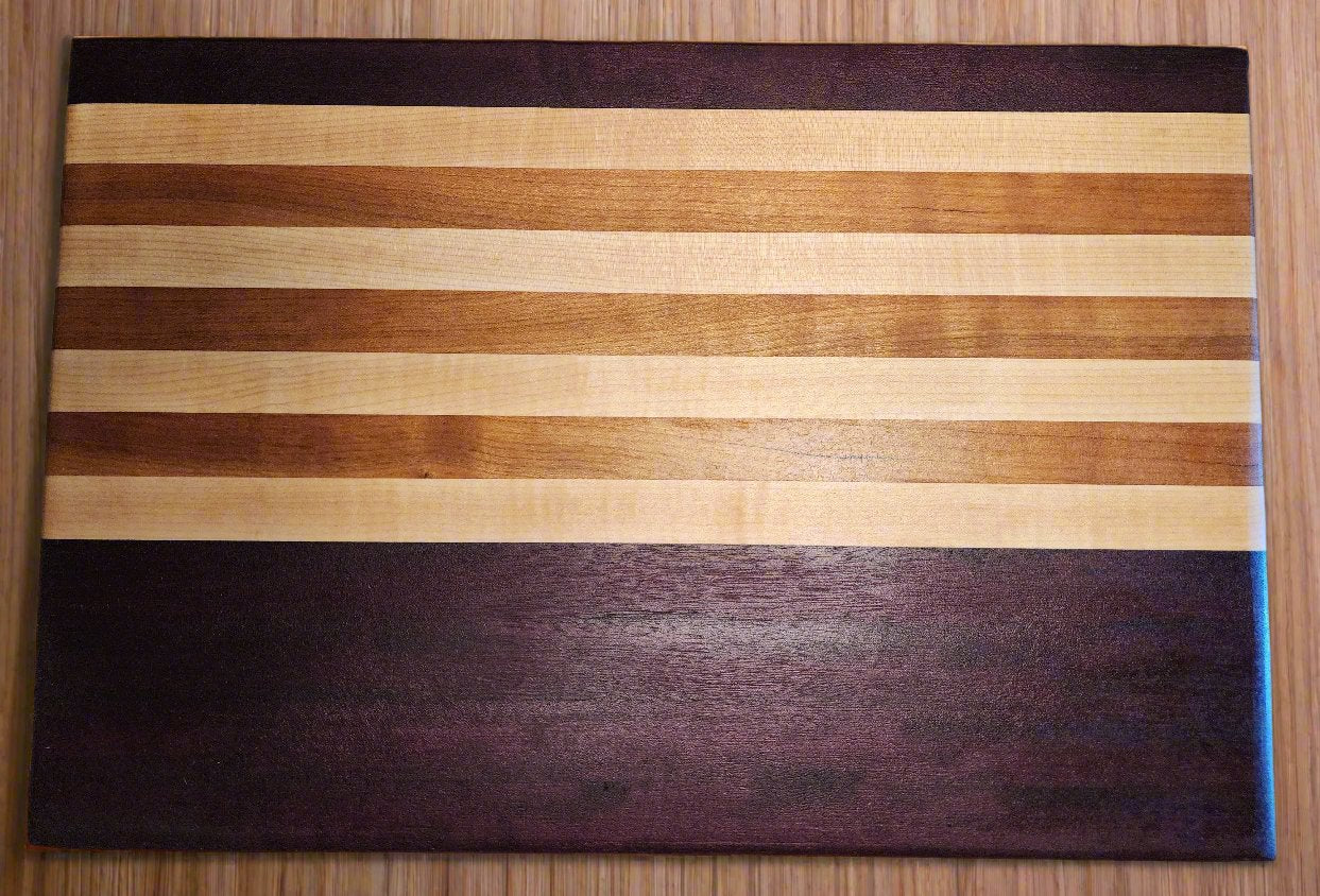 PurpleHeart.Cherry.MapleCuttingboard top view