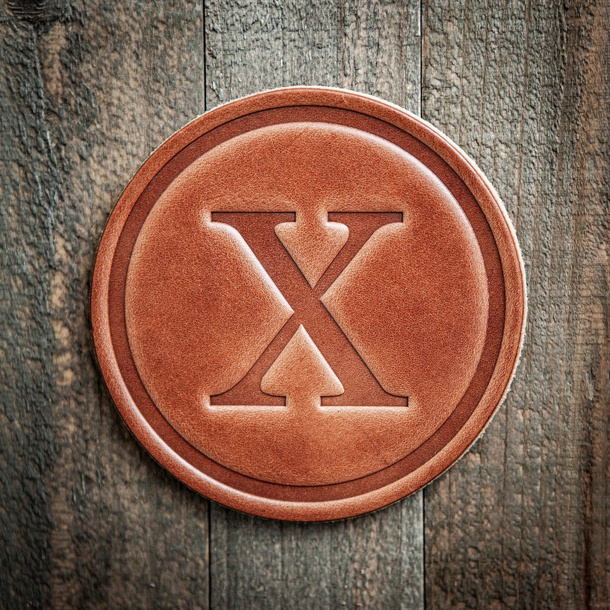 X Monogram Letter Leather Coaster