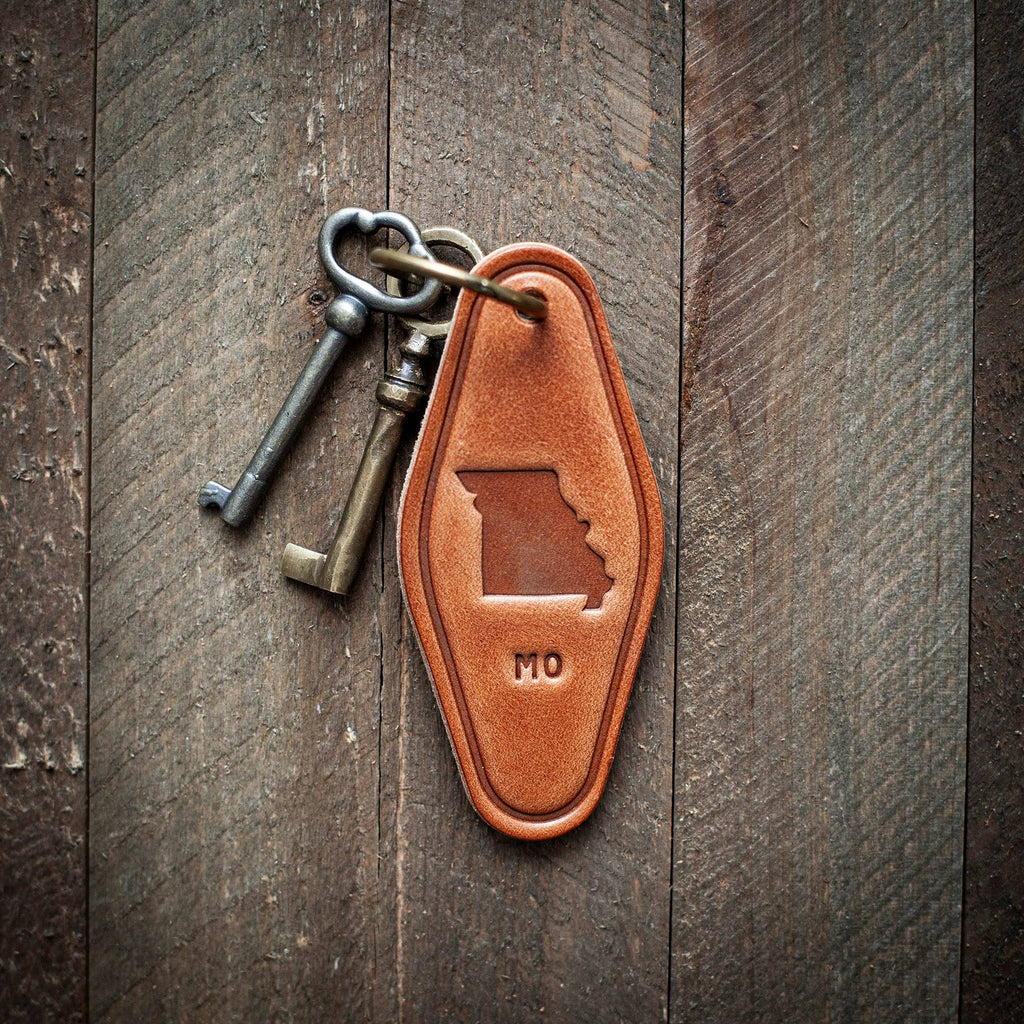 Missouri State Silhouette Leather Keychain Motel Style
