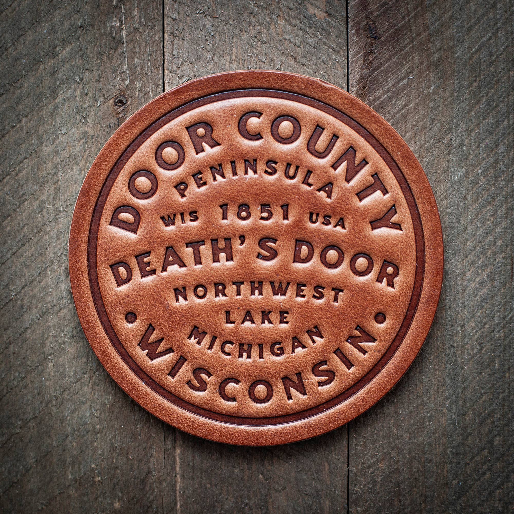Door County Wisconsin Leather Coaster