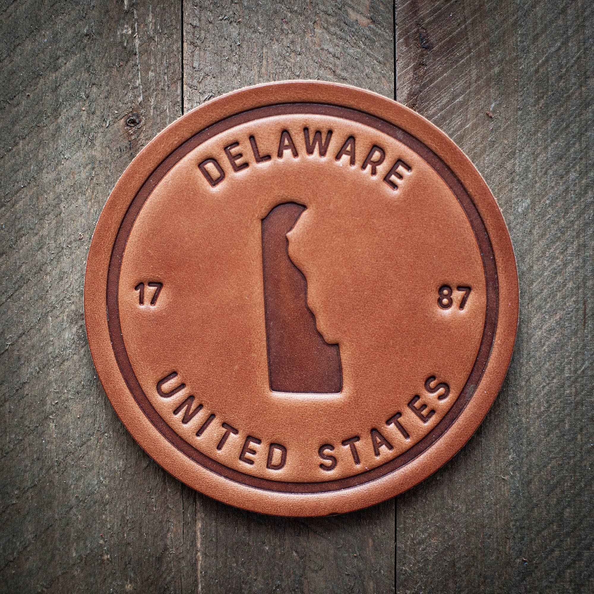 Delaware State Silhouette Leather Coaster