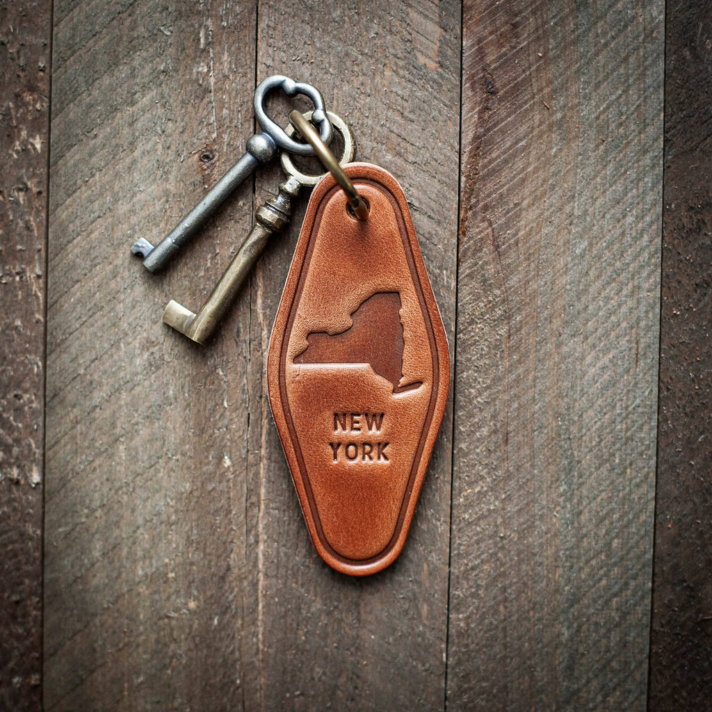 New York State Silhouette Leather Keychain Motel Style