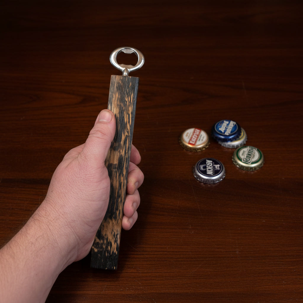 1 - Handcrafted Whiskey Barrel Stave Bottle Opener – Authentic Oak Bourbon Wood Gift